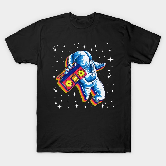 Space Astronaut Boom Box Radio Retro T-Shirt by E